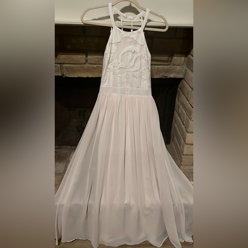 Elegant White Gown with Floral Embroidery